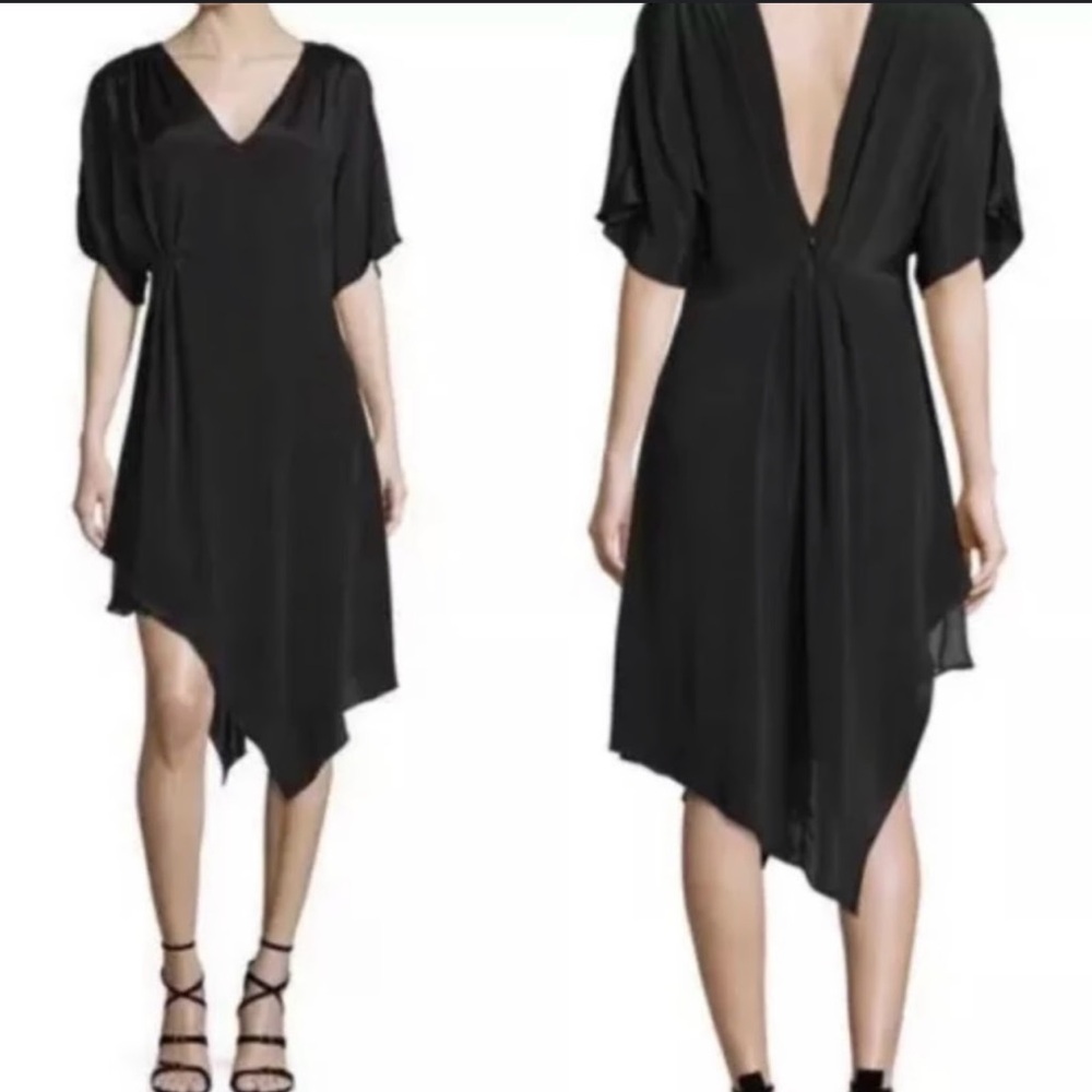 Alice + Olivia Black Asymmetrical Double V-Neck Dress Size 10